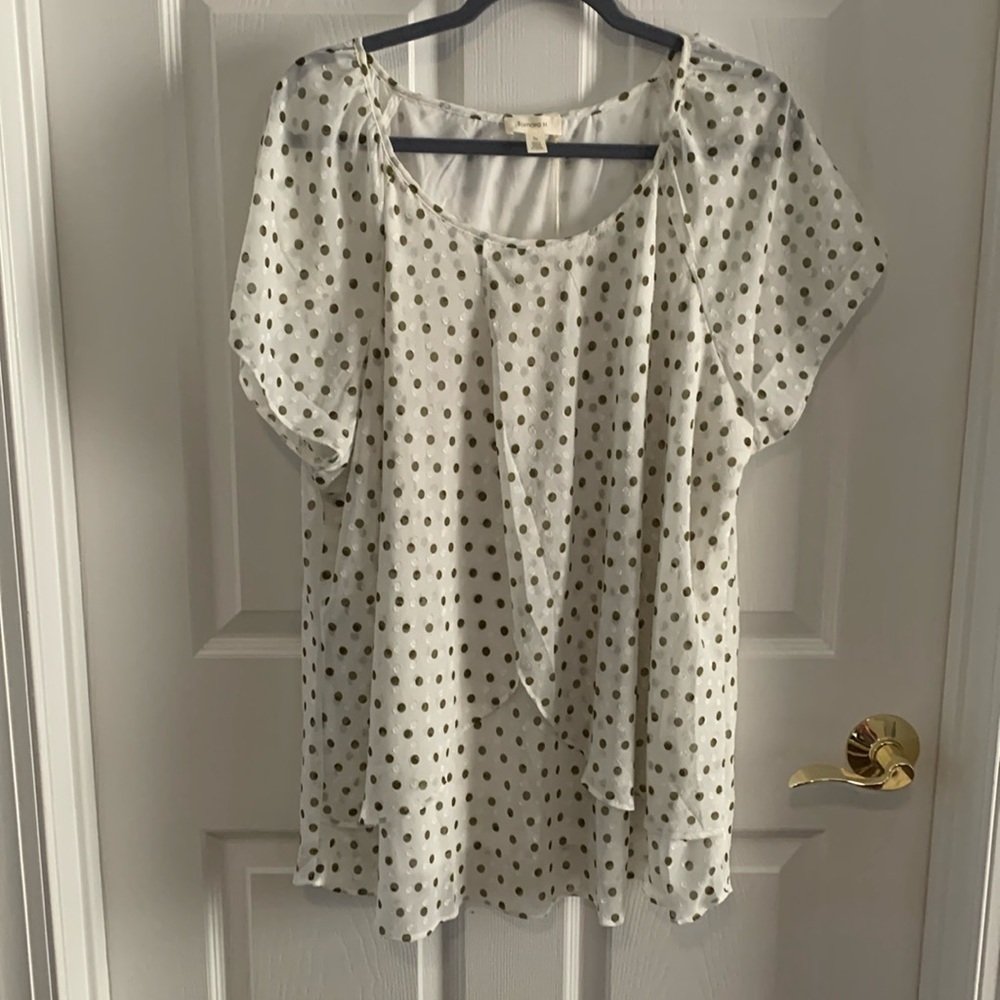 NWT Tamara H White & Green Polka Dot Swiss Dot Texture Short‎ Sleeve Top size 3X